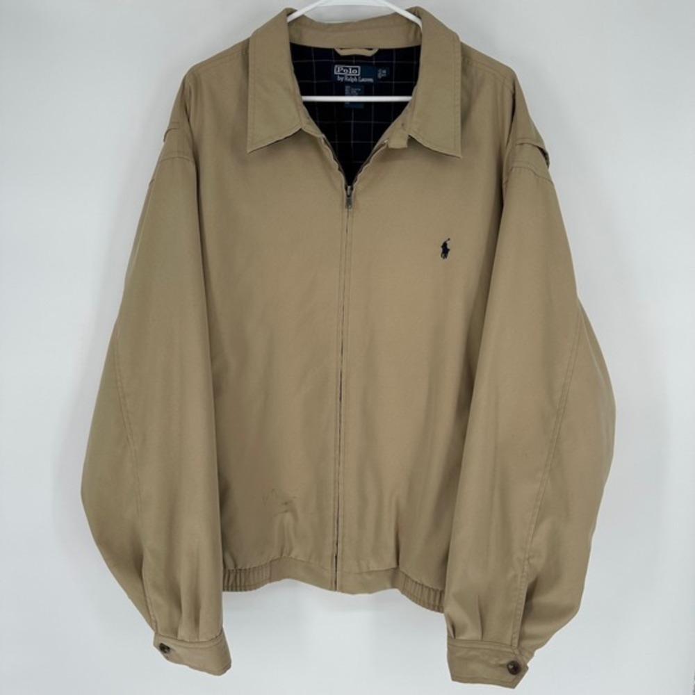 Vintage 90s Polo Ralph Lauren Mens 3XB‎ Tan Khaki Harrington Jacket Plaid Lined